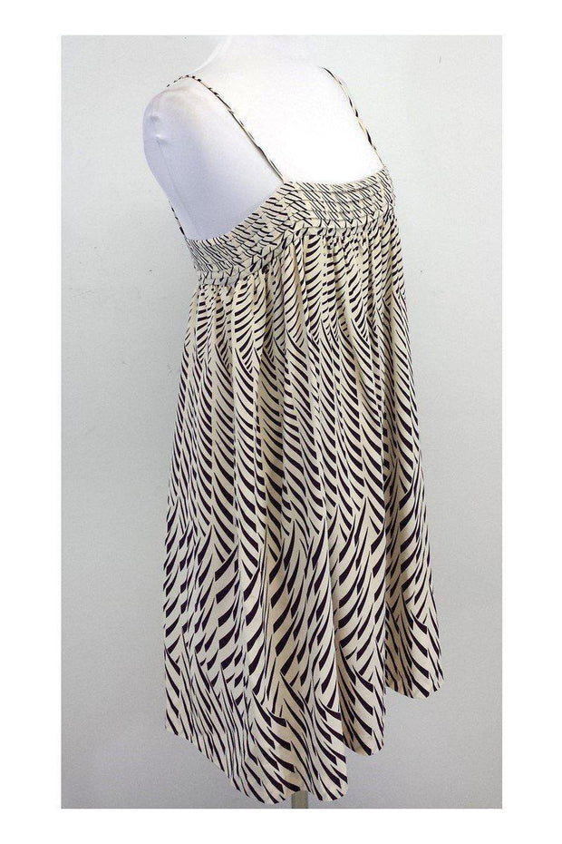Current Boutique-Madras - Cream & Purple Silk Spaghetti Strap Dress Sz M