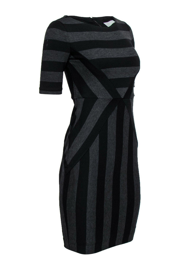 Current Boutique-Maeve - Black & Dark Gray Short Sleeve Striped Dress Sz 0
