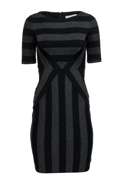 Current Boutique-Maeve - Black & Dark Gray Short Sleeve Striped Dress Sz 0