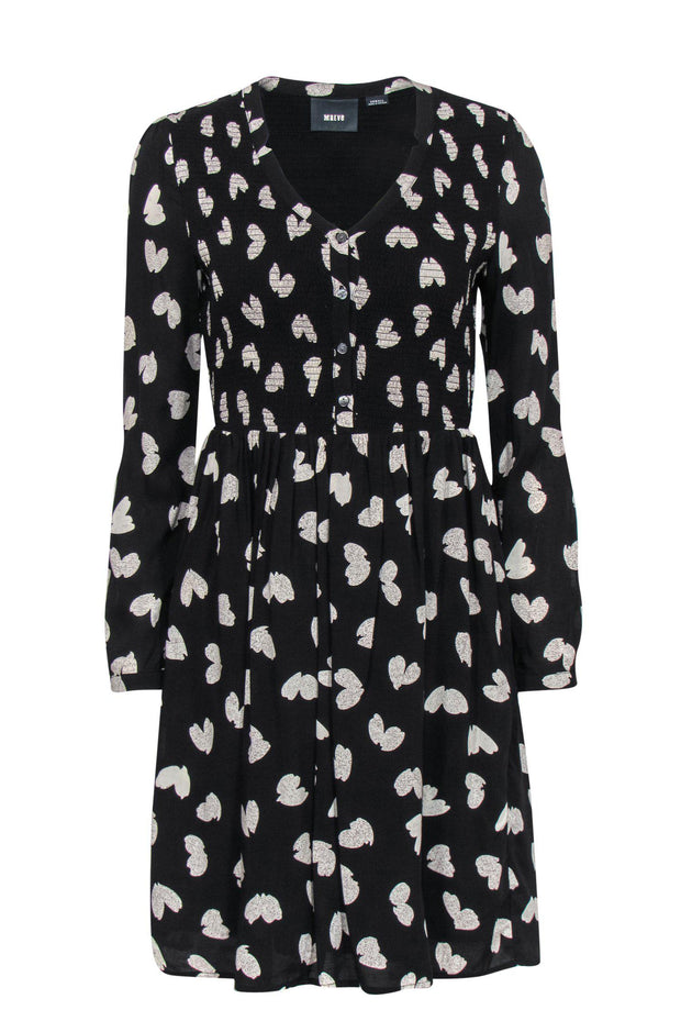 Current Boutique-Maeve - Black & White Heart Print Long Sleeve Fit & Flare Dress Sz XS