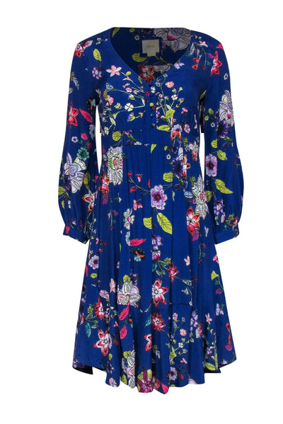 Current Boutique-Maeve - Blue Floral Long Sleeve Fit & Flare Dress Sz XS