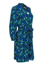 Current Boutique-Maeve - Blue & Green Butterfly Printed Shirtdress Sz S