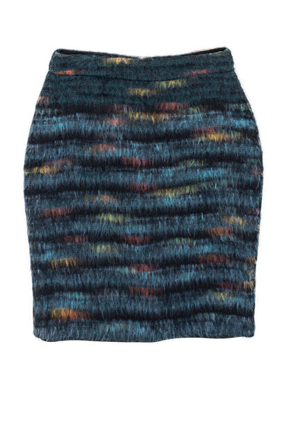 Current Boutique-Maeve - Blue & Multicolored Fuzzy Wool Blend Skirt Sz 2