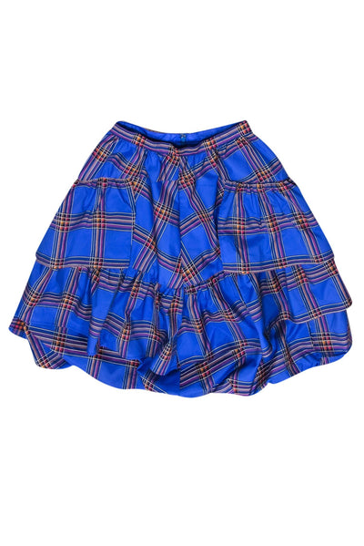 Current Boutique-Maeve - Blue Plaid Tiered Mini Bubble Skirt Sz 0