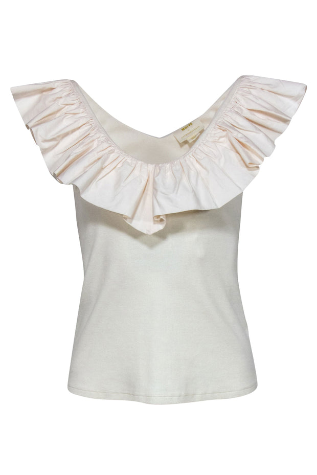 Current Boutique-Maeve - Cream Ribbed Tank Top w/ Ruffle Neckline Sz S