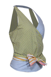 Current Boutique-Maeve - Multicolor Striped Cotton Blend Faux Wrap Top Sz XL