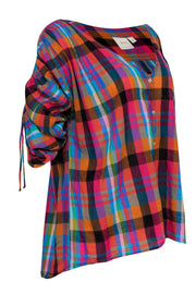 Current Boutique-Maeve - Multicolored Plaid Short Sleeve Button-Up Blouse Sz XL