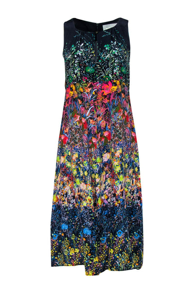 Current Boutique-Maeve - Navy Floral Print Silk Shift Dress Sz 0