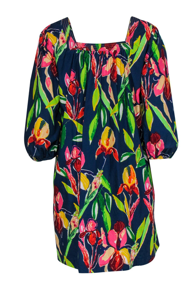 Current Boutique-Maeve - Navy Tulip Printed Shift Dress w/ Puffed Sleeves Sz XXS