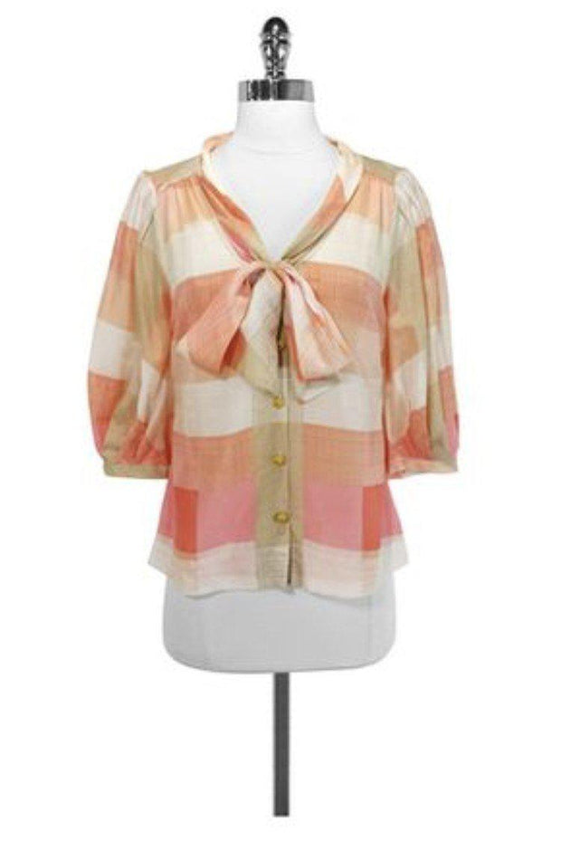 Current Boutique-Maeve - Peach & Tan Cotton & Silk Blouse Sz 0