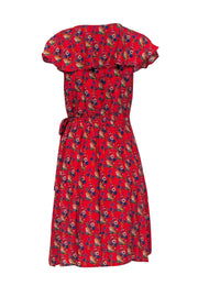 Current Boutique-Maeve - Red Floral Print V-Neck Midi Dress w/ Flounce Hem Sz M