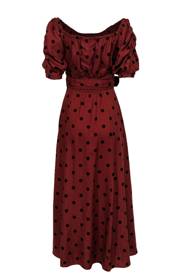 Current Boutique-Maeve - Rust Polka Dot Midi Belted Dress w/ Puff Sleeves Sz 2