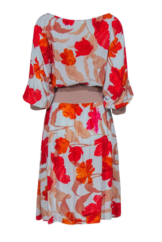 Current Boutique-Maeve - Sky Blue & Red Floral Smocked Waist Dress Sz S