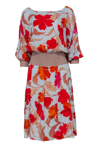Current Boutique-Maeve - Sky Blue & Red Floral Smocked Waist Dress Sz S