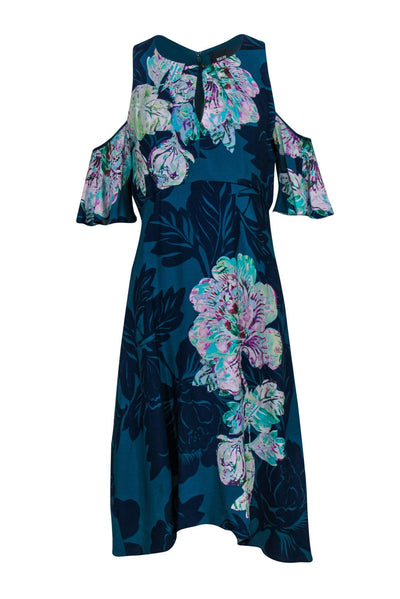 Current Boutique-Maeve - Teal Tropical Printed Cold-Shoulder Dress Sz 8