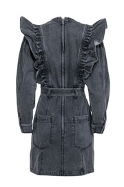 Current Boutique-Magali Pascal - Grey Long Sleeve Belted Denim Dress w/ Ruffle Sz M