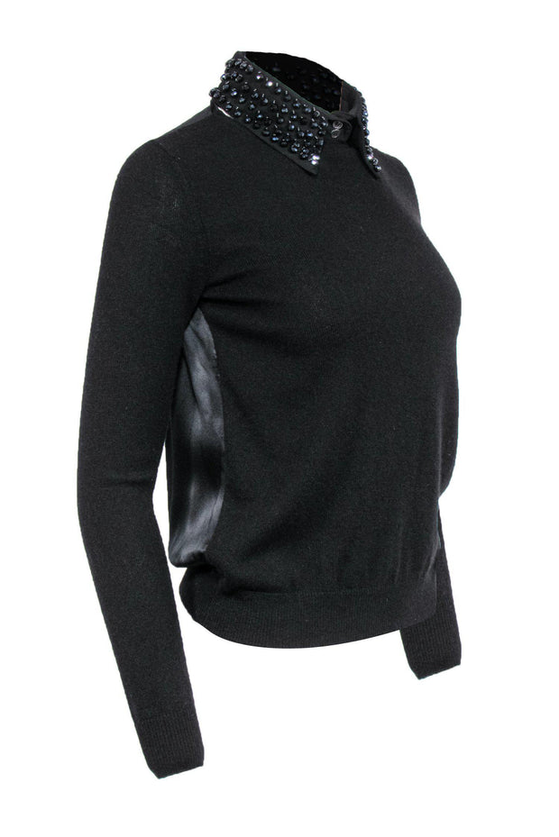 Current Boutique-Magaschoni - Black Cashmere Sweater w/ Detachable Jeweled Collar Sz S