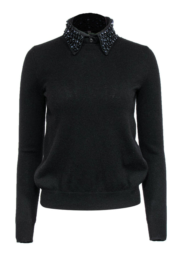 Current Boutique-Magaschoni - Black Cashmere Sweater w/ Detachable Jeweled Collar Sz S