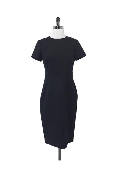 Current Boutique-Magaschoni - Black Wool Blend Sheath Dress w/ Silk Piping Sz 6