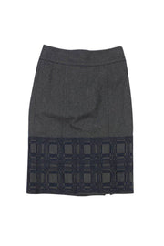 Current Boutique-Magaschoni - Grey & Navy Embroidered Hem Pencil Skirt Sz 6