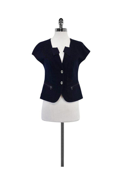 Current Boutique-Magaschoni - Navy Short Sleeve Cotton Blazer Sz 2