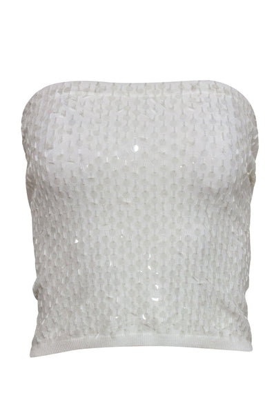 Current Boutique-Magaschoni - White Knit Tube Top w/ Sequins & Beading Sz XS