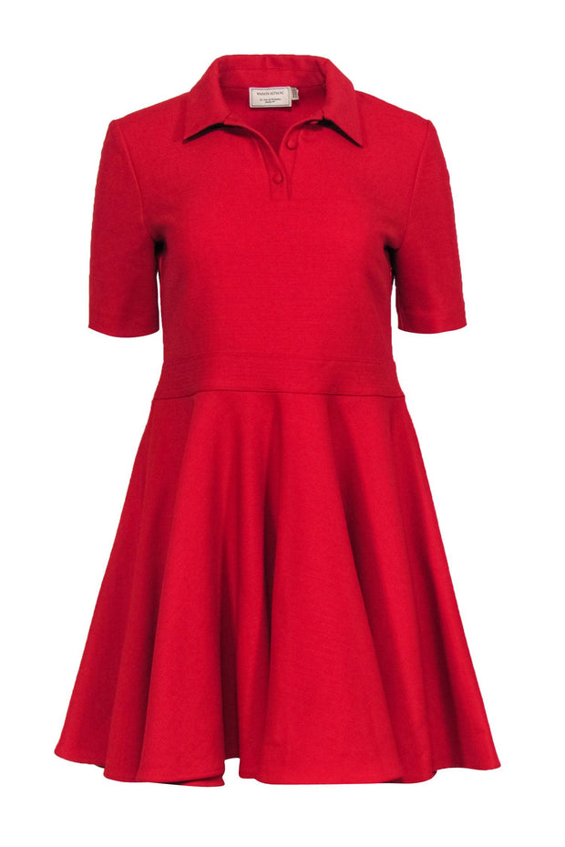 Current Boutique-Maison Kitsune - Red Short Sleeve Fit & Flare w/ Collar Sz L