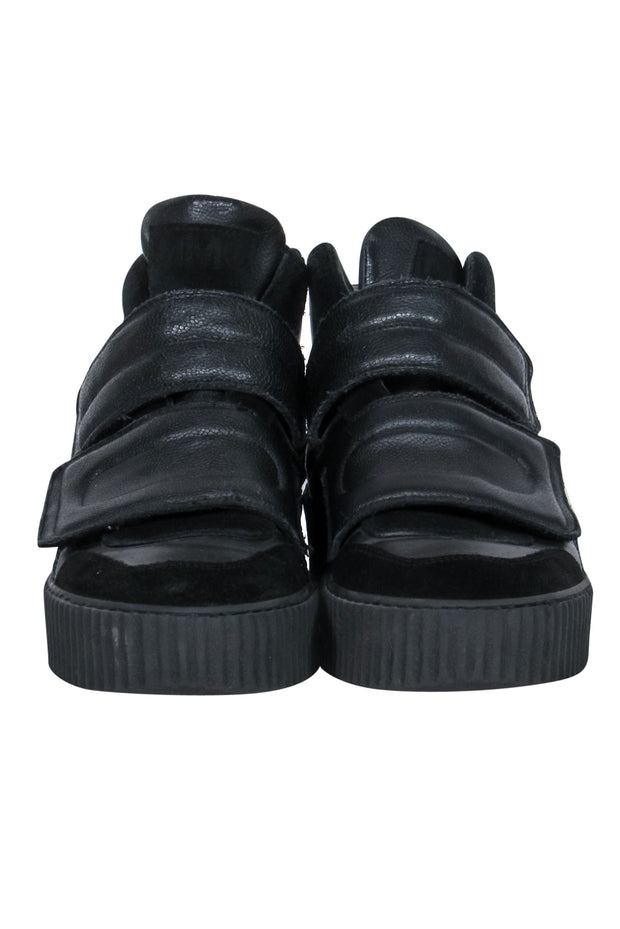 Current Boutique-Maison Martin Margiela - Black Leather & Suede Velcro High Top Platform Sneakers Sz 6