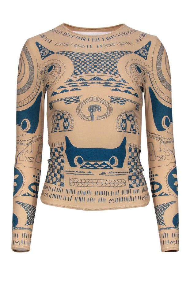 Current Boutique-Maison Martin Margiela x H&M - Nude Fitted Tattoo Printed Long Sleeve Top Sz XS