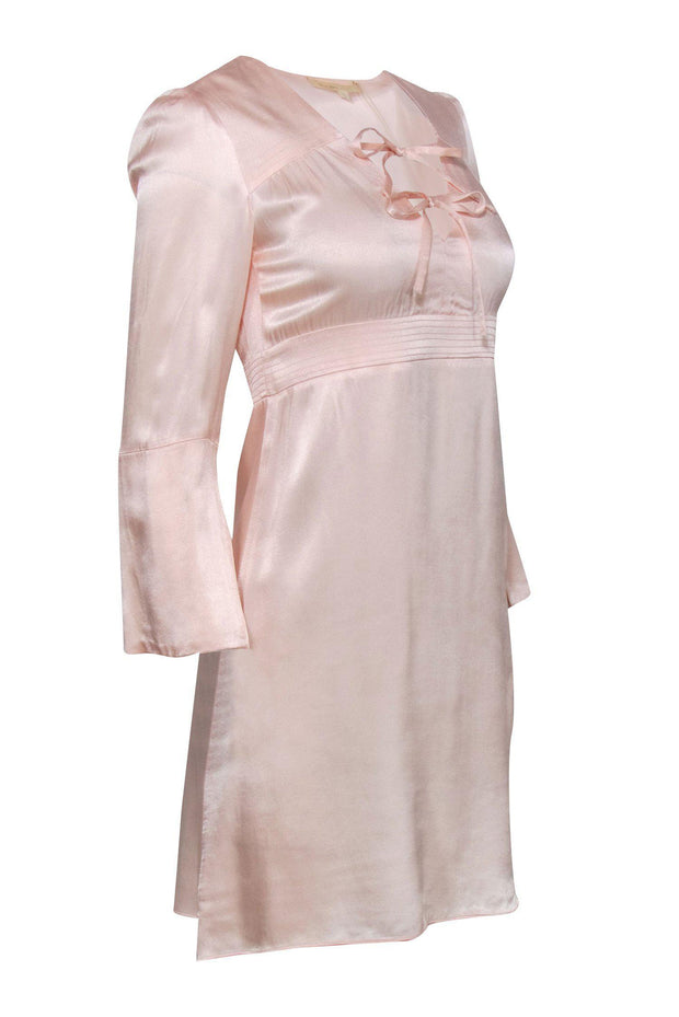 Current Boutique-Maje - Baby Pink Satin Tie-Front Shift Dress Sz S