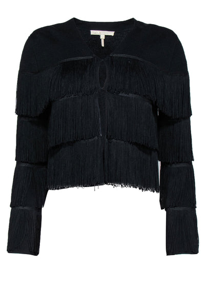 Current Boutique-Maje - Black Fringed Open Front Jacket Sz 4