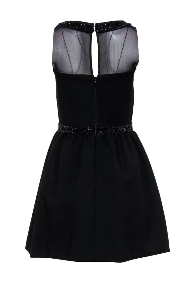 Current Boutique-Maje - Black Illusion Neckline Cocktail Dress w/ Rhinestones Sz S