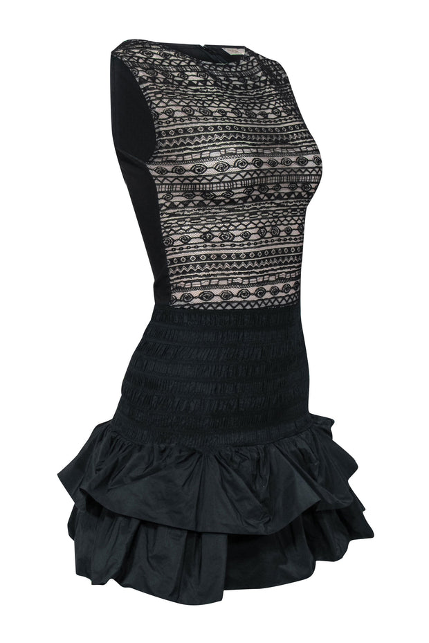 Current Boutique-Maje - Black Lace Sleeveless Drop Waist Dress w/ Flounce Hem Sz 4