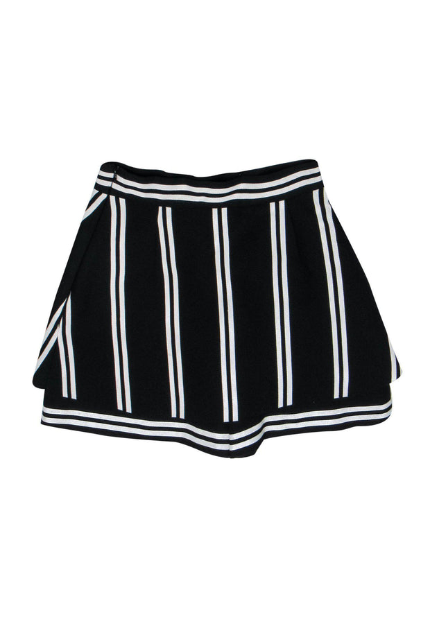 Current Boutique-Maje - Black & White Striped High Waisted Short w/ Skirt Overlay Sz XS
