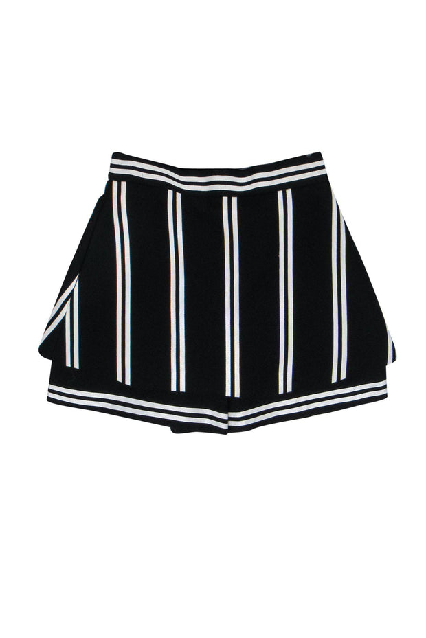 Current Boutique-Maje - Black & White Striped High Waisted Short w/ Skirt Overlay Sz XS