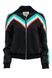Current Boutique-Maje - Black Zip-Up Track Jacket w/ Multicolored Striped Trim Sz 4