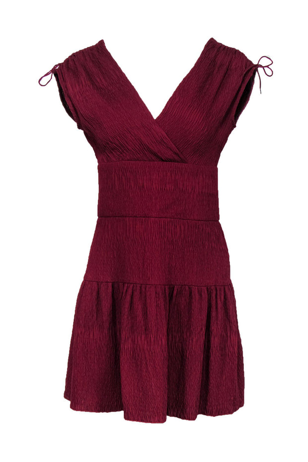 Current Boutique-Maje - Burgundy Textured Sleeveless Tiered Dress Sz S
