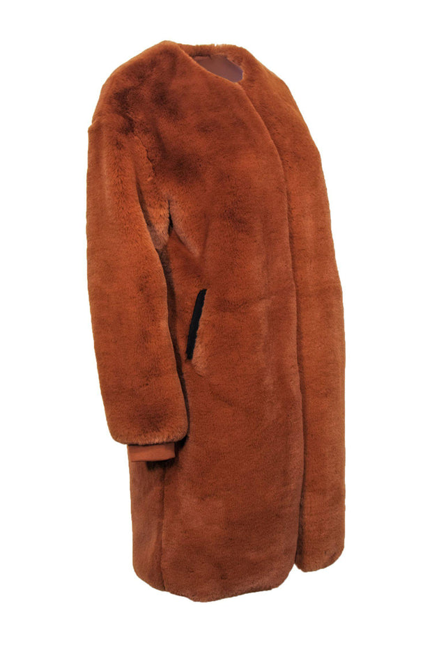 Current Boutique-Maje - Caramel Faux Fur Longline Coat Sz 8