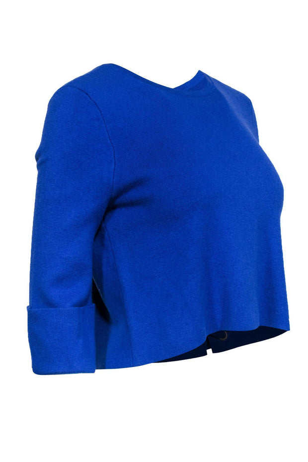 Current Boutique-Maje - Cobalt Blue Cropped Sweater w/ Lace-Up Back Sz S