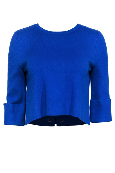 Current Boutique-Maje - Cobalt Blue Cropped Sweater w/ Lace-Up Back Sz S