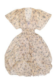 Current Boutique-Maje - Cream & Light Blue Floral Print Short Sleeve Maxi Dress Sz 2