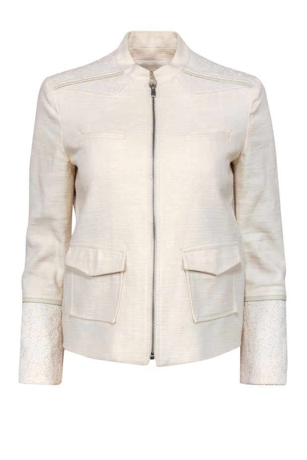 Current Boutique-Maje - Cream Textured Cotton Zip-Up Jacket Sz 6