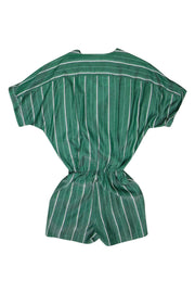 Current Boutique-Maje - Green, Black & White Striped Short Sleeve Romper Sz 2