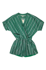 Current Boutique-Maje - Green, Black & White Striped Short Sleeve Romper Sz 2