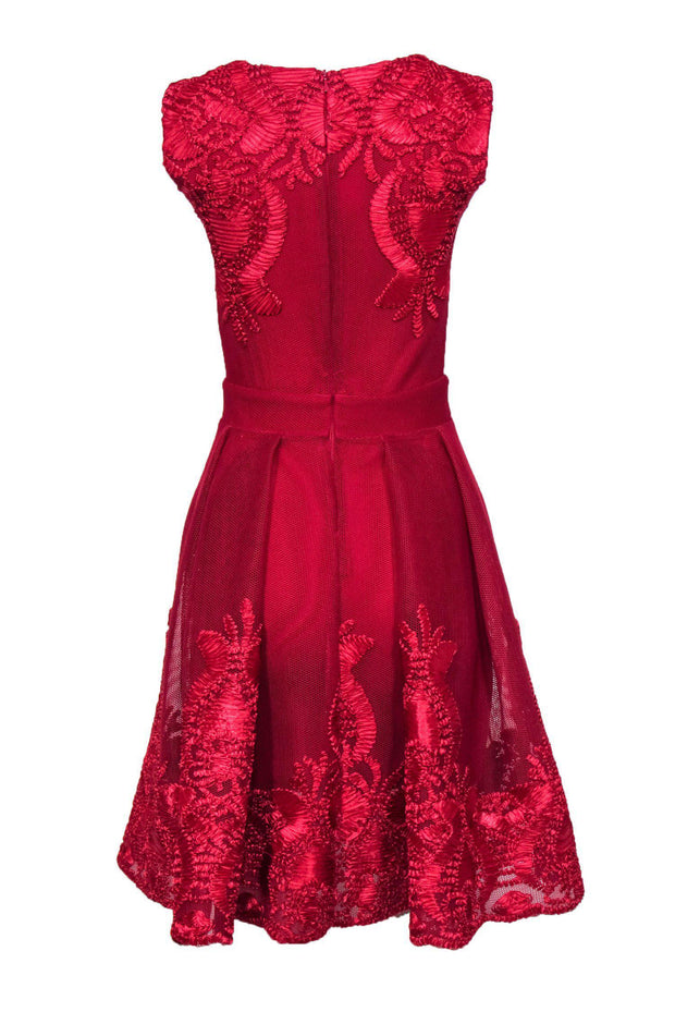 Current Boutique-Maje - Hot Pink Mesh A-Line Dress w/ Floral Embroidery Sz S