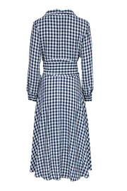 Current Boutique-Maje - Navy & White Gingham Print Tied High-Low Midi Dress Sz 4