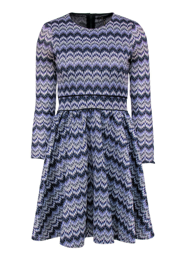 Current Boutique-Maje - Purple & White Chevron Fit & Flare Dress Sz S