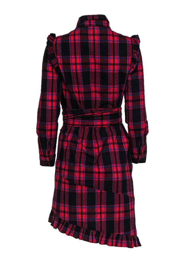 Current Boutique-Maje - Red, Blue & Black Plaid Flannel Dress w/ Ruffles Sz 2