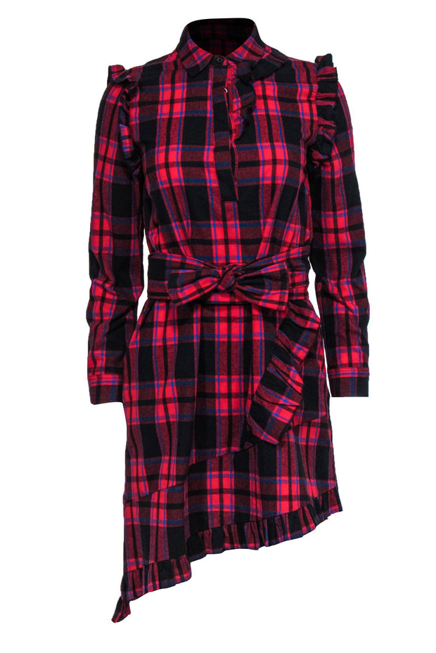 Current Boutique-Maje - Red, Blue & Black Plaid Flannel Dress w/ Ruffles Sz 2