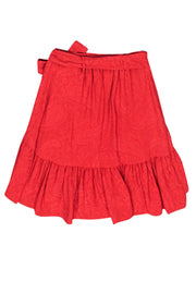 Current Boutique-Maje - Red Brocade Ruffle Miniskirt Sz XS